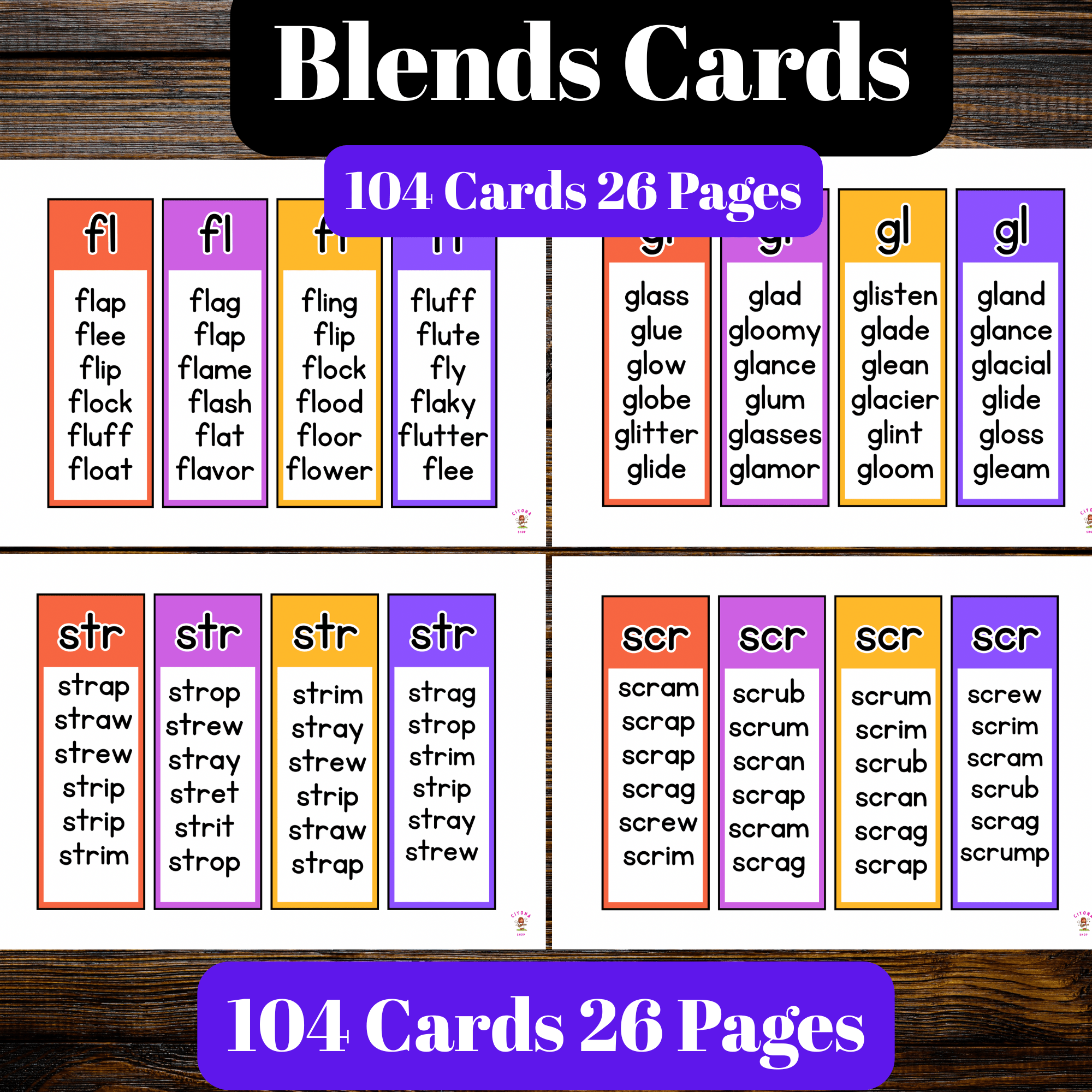 Phonics Blends — 104 Flashcards